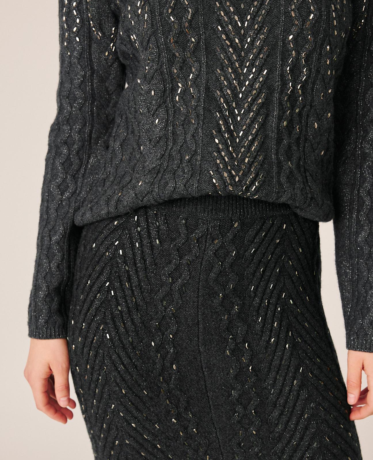 FALDA MIDI PUNTO CON STRASS