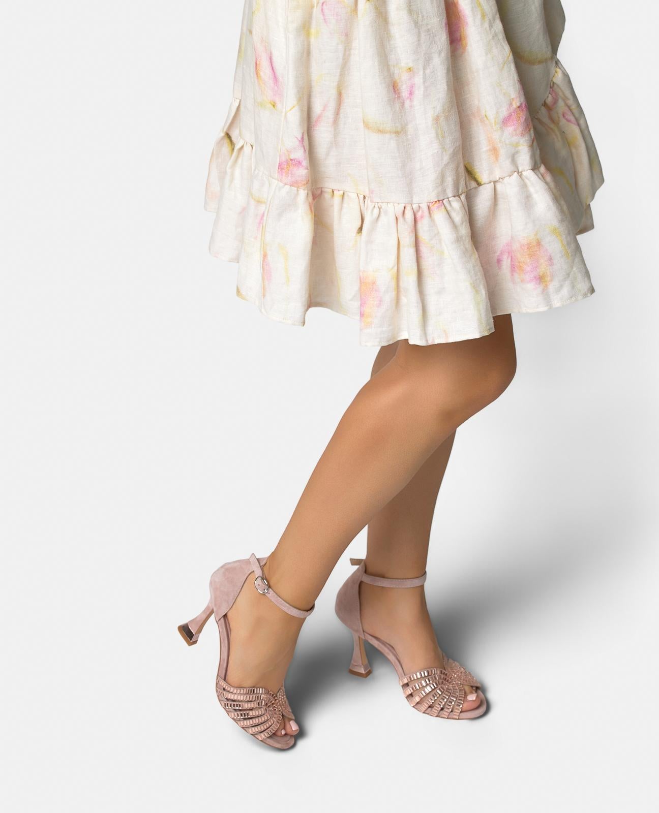 METALLIC MESH HEELED SANDALS