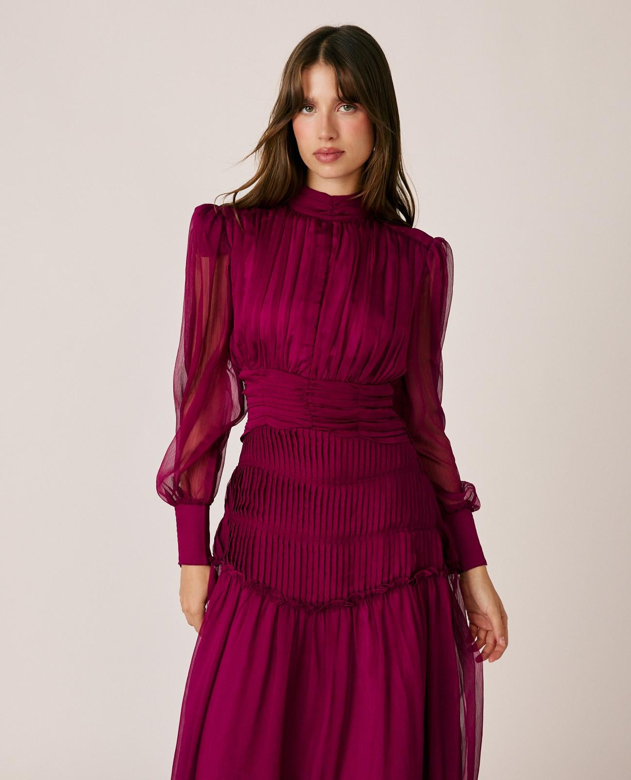 VESTIDO LARGO GASA PLISADO