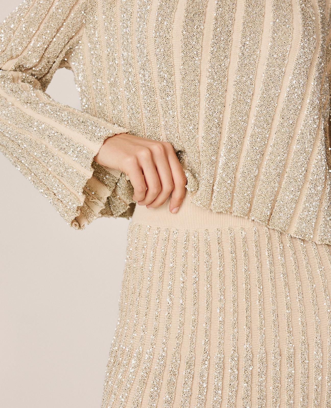 FALDA MIDI CANALÉ CON LENTEJUELAS
