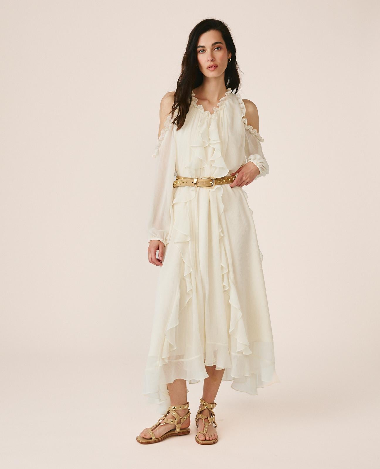 FLOWY MIDI DRESS WITH RUFFLES