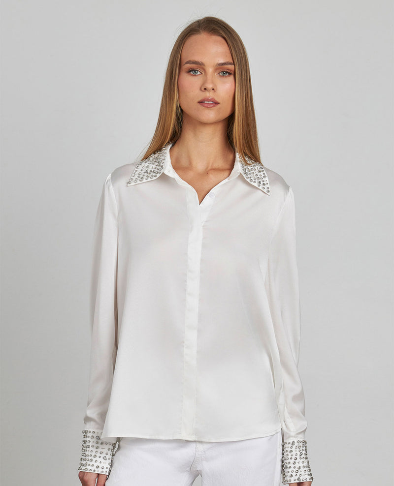 CAMISA EFECTO SATINADO PEDRERÍA
