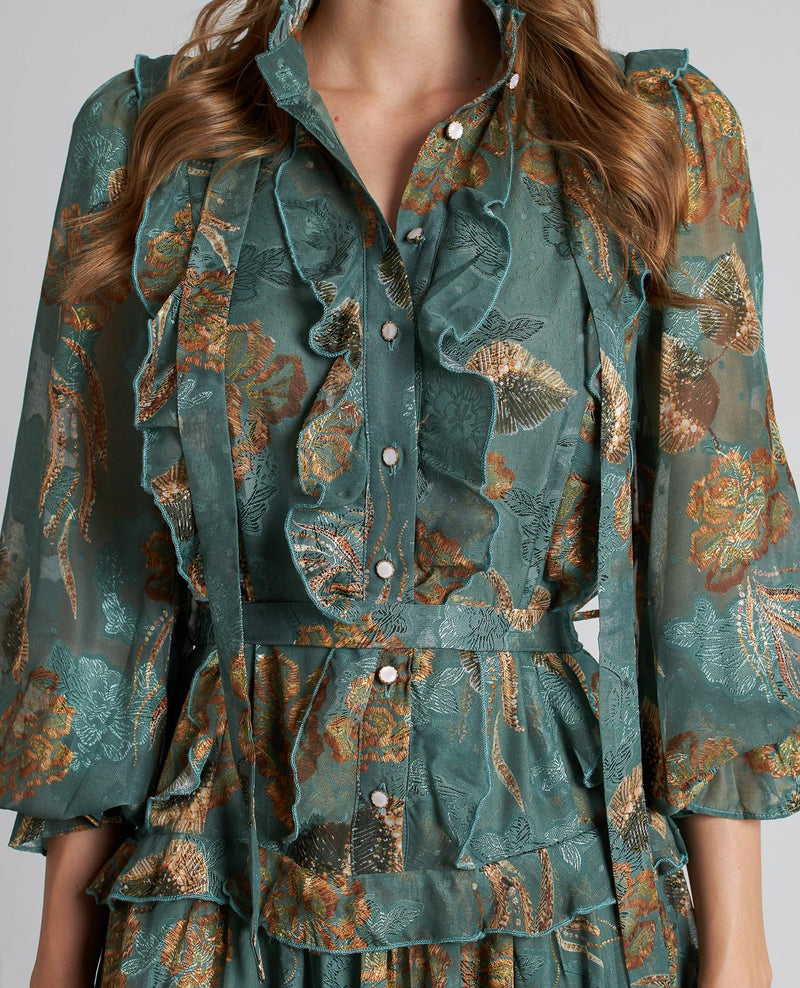 VESTIDO MIDI ESTAMPADO VOLANTES