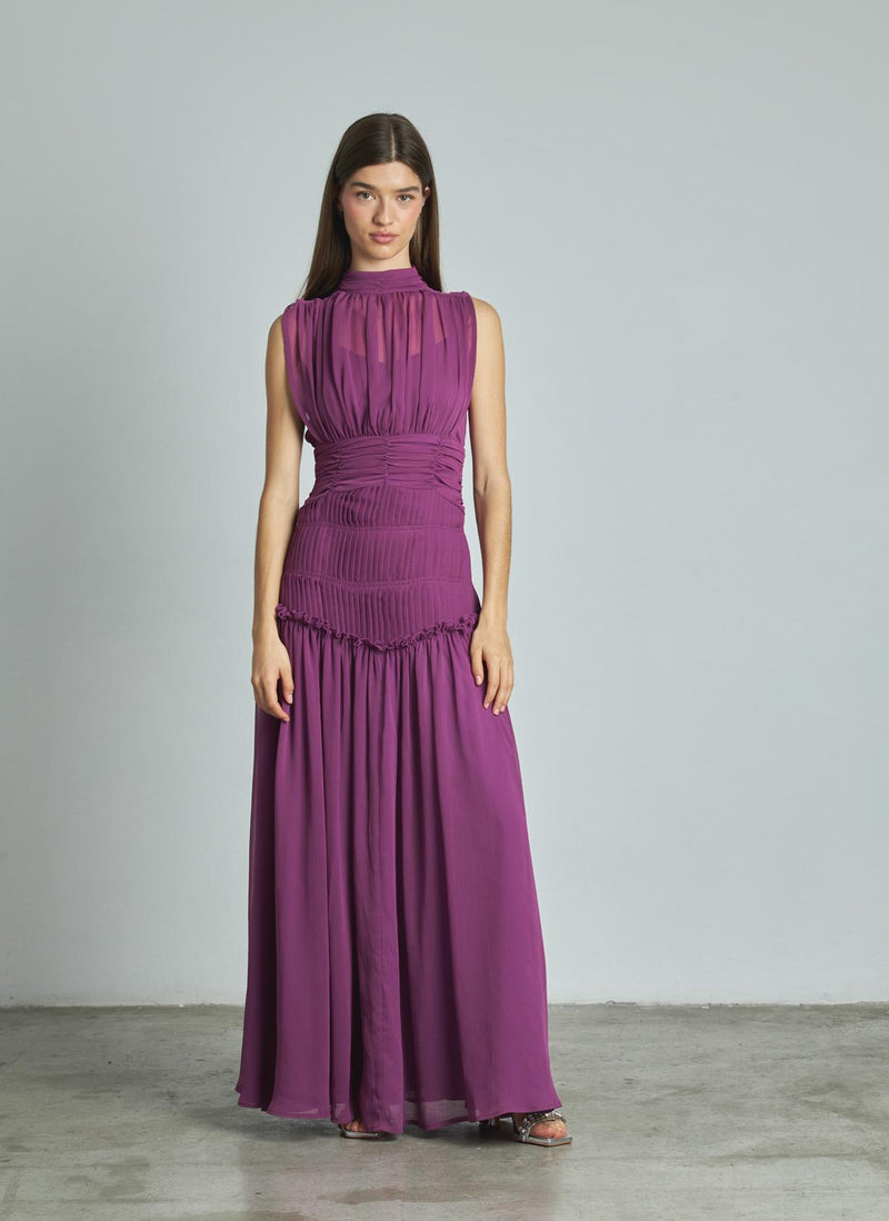 VESTIDO LARGO HALTER PLISADO