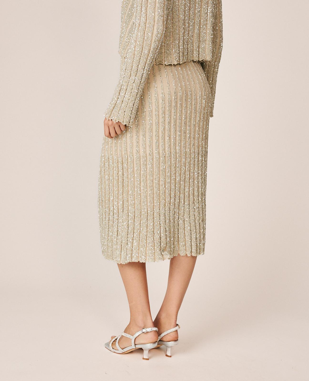 FALDA MIDI CANALÉ CON LENTEJUELAS