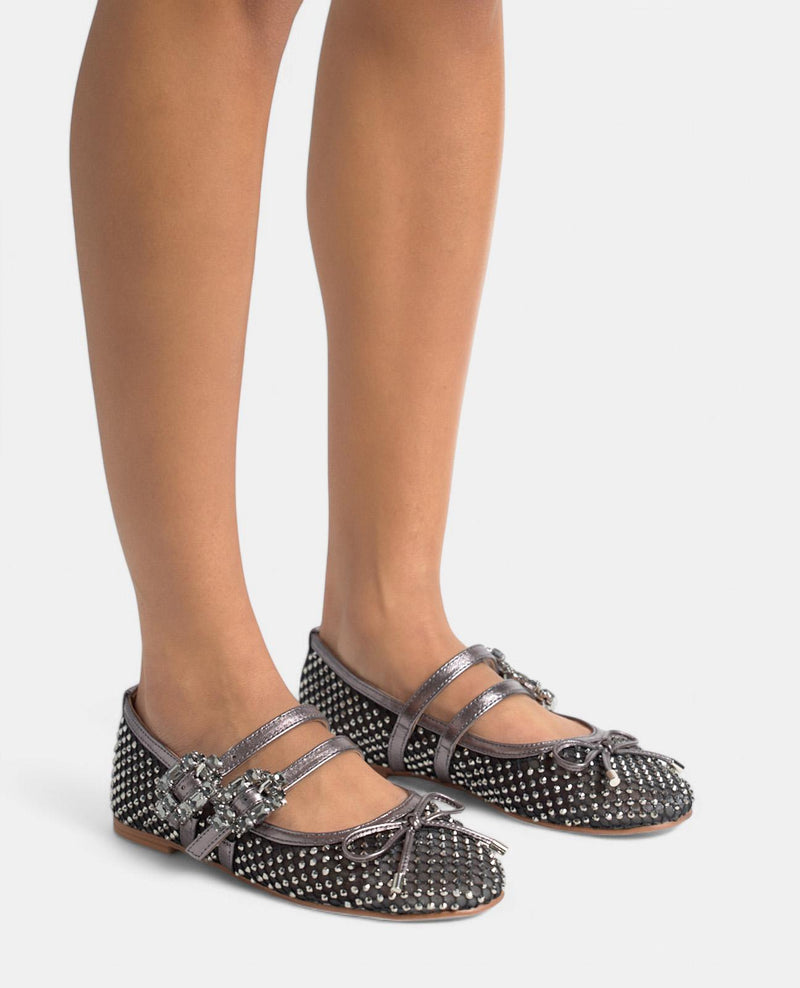 BALLERINE ROUGE BOUCLES STRASS