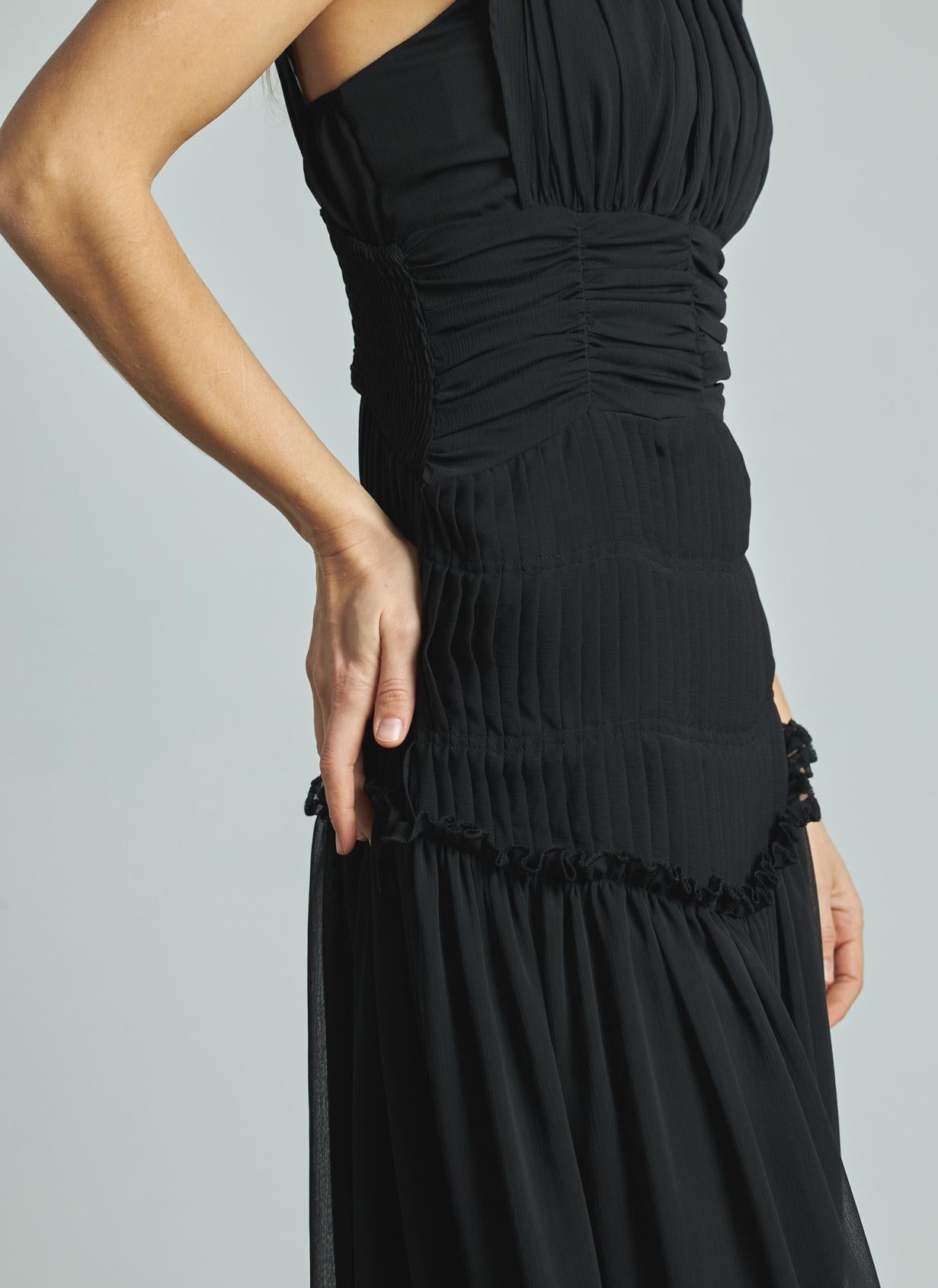 LONG PLEATED HALTER DRESS