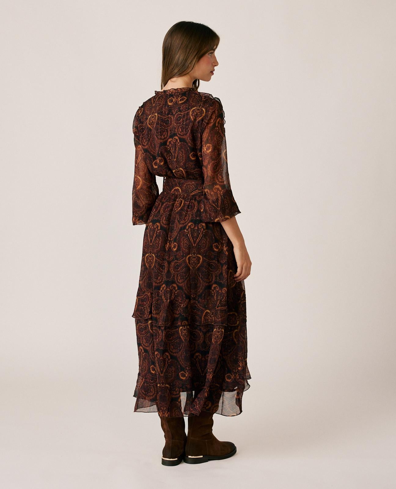 VESTIDO MIDI CON VOLANTES