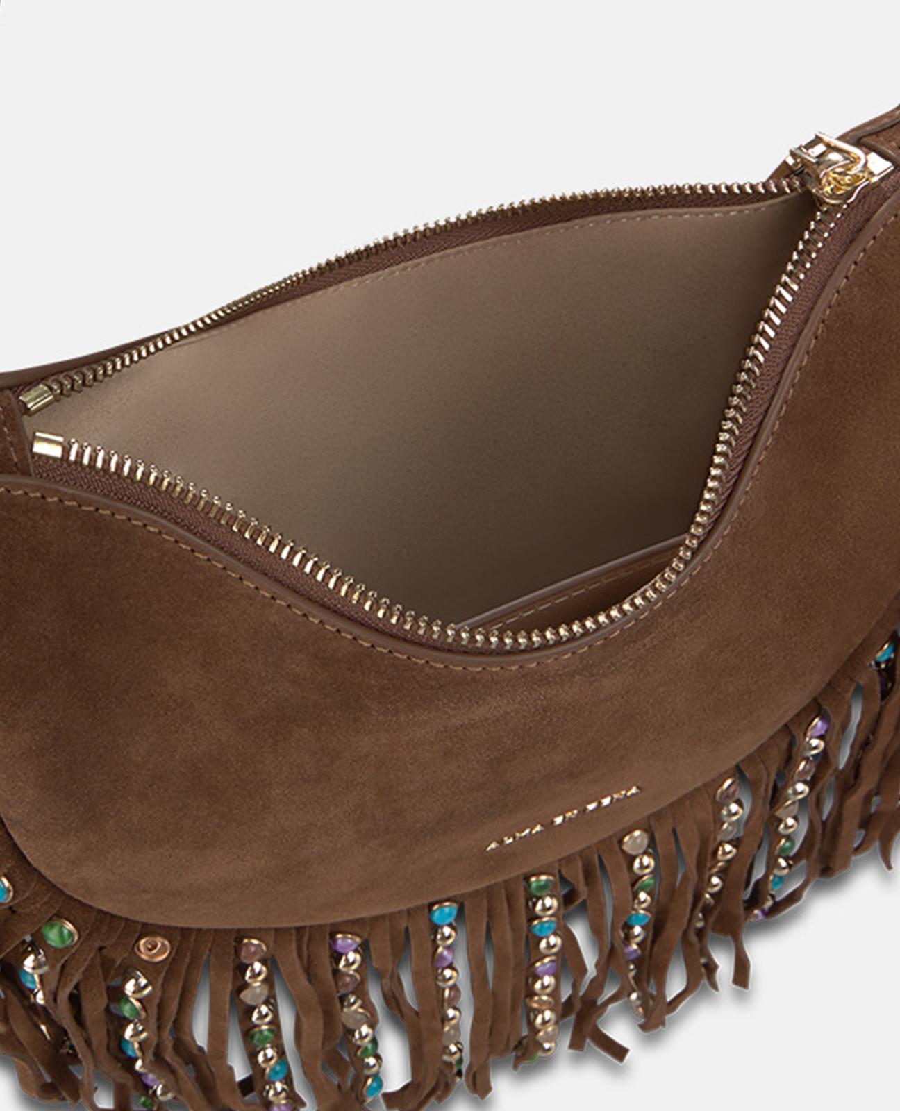 BOLSO MEDIA LUNA PIEL CON FLECOS