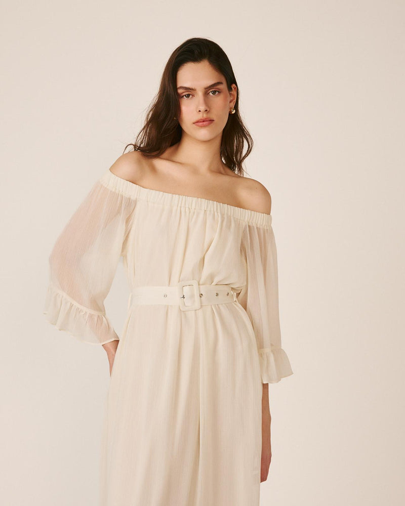 VESTIDO MÉDIO COM MANGAS FOLHADAS