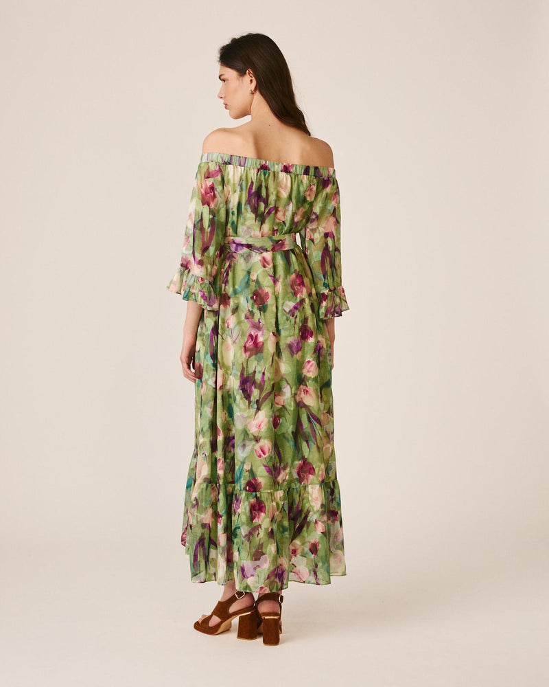 VESTIDO MÉDIO COM MANGAS FOLHADAS