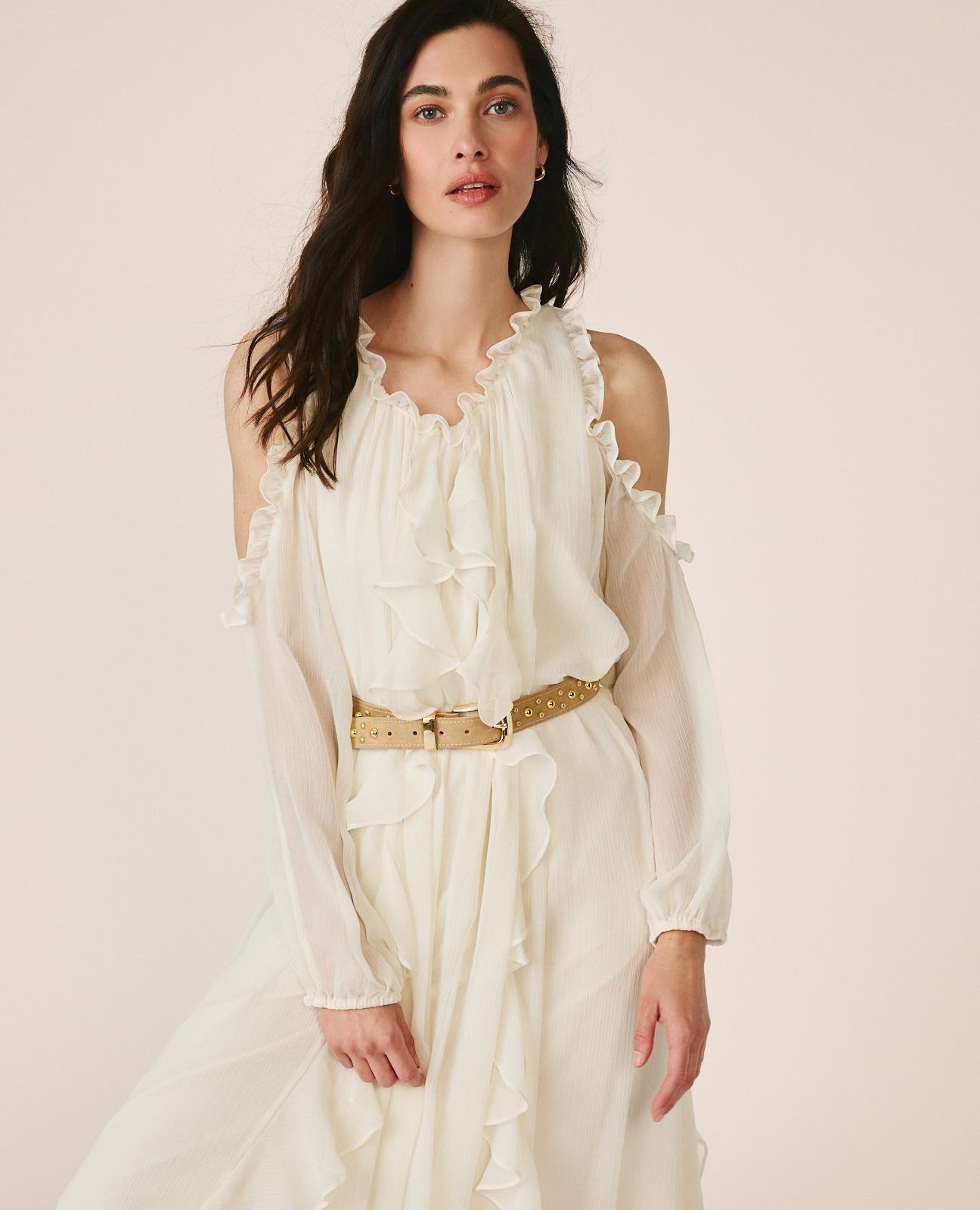 FLOWY MIDI DRESS WITH RUFFLES