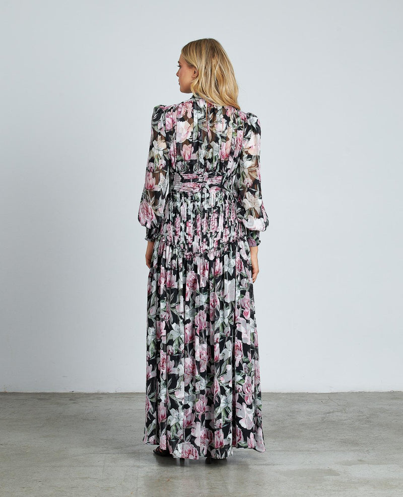 VESTIDO LARGO ESTAMPADO FRUNCIDO