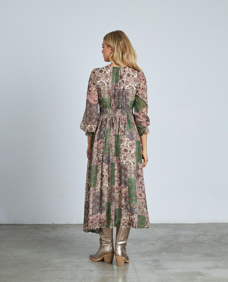 VESTIDO ESTAMPADO MANGA ABULLONADA