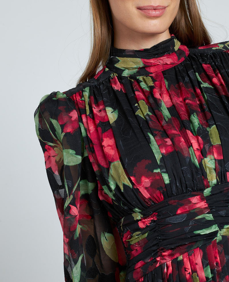 VESTIDO LARGO ESTAMPADO FRUNCIDO