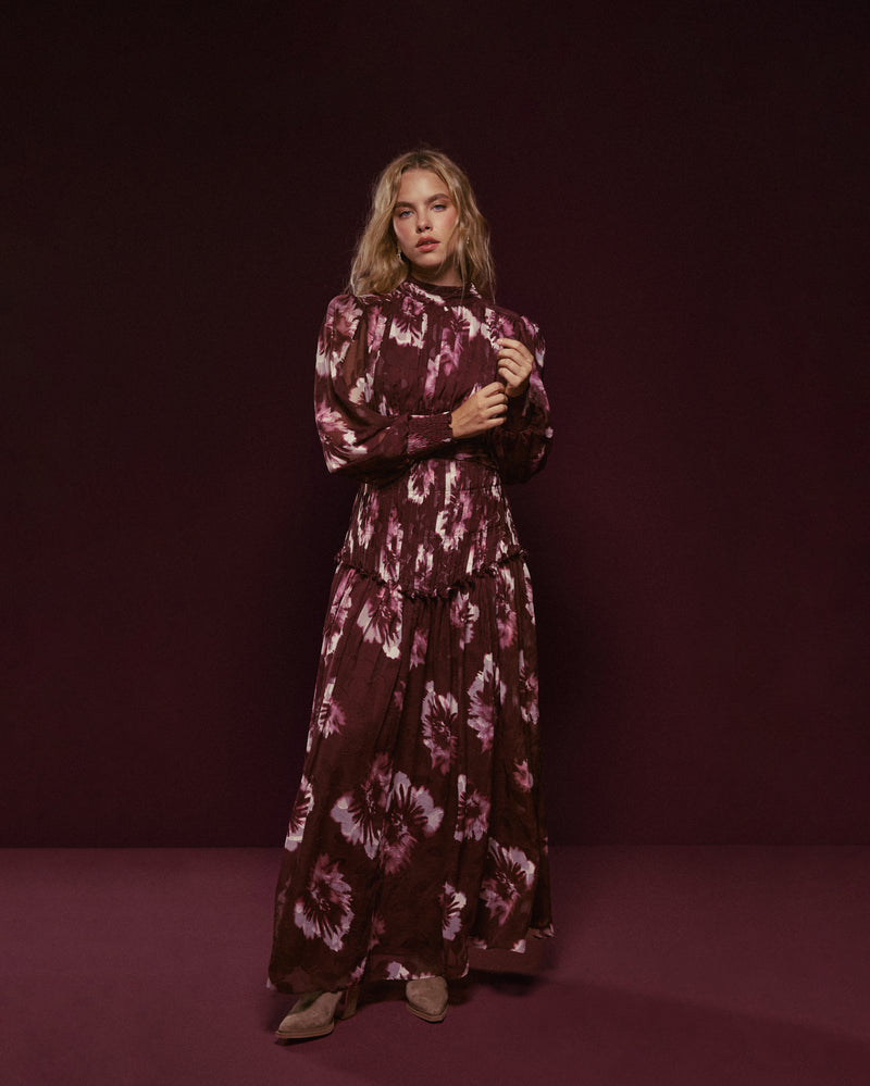 VESTIDO LARGO ESTAMPADO FRUNCIDO