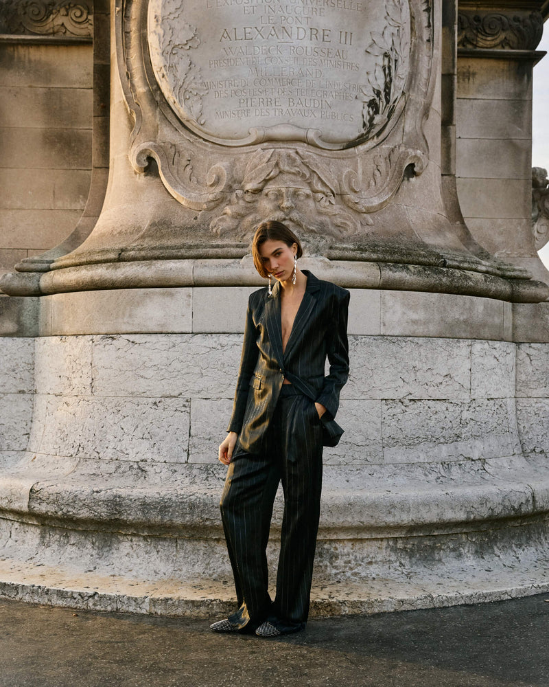 PANTALÓN DIPLOMÁTICO RAYA METALIZADA