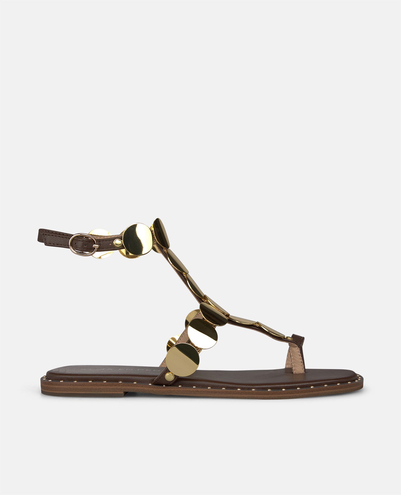 SANDÁLIA PLANA COM DETALHE DE CÍRCULOS