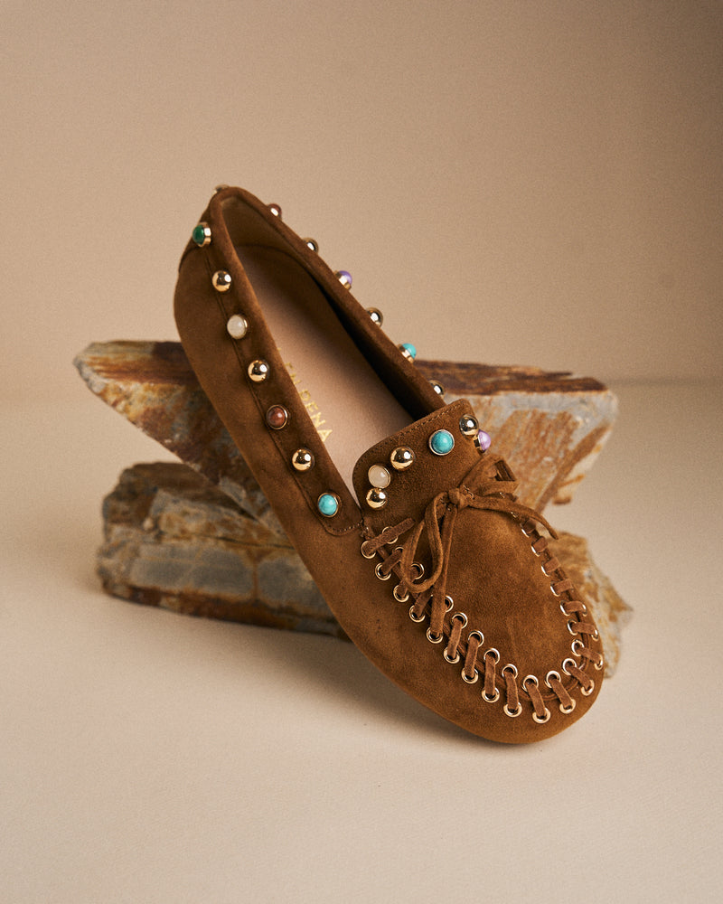 SUEDE LOAFERS WITH BEADS