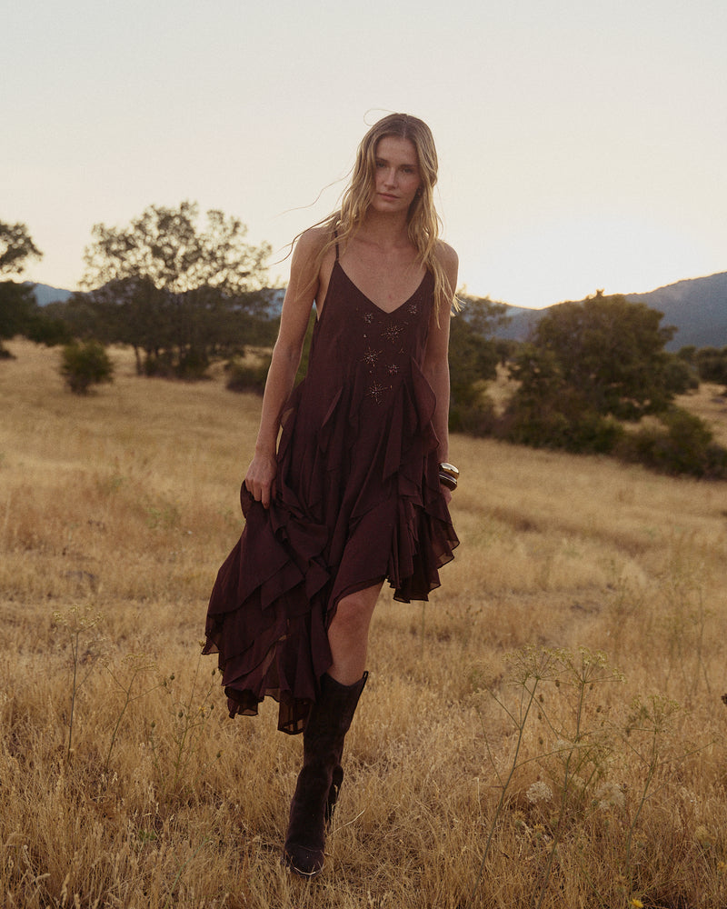 VESTIDO MIDI CON VOLANTES