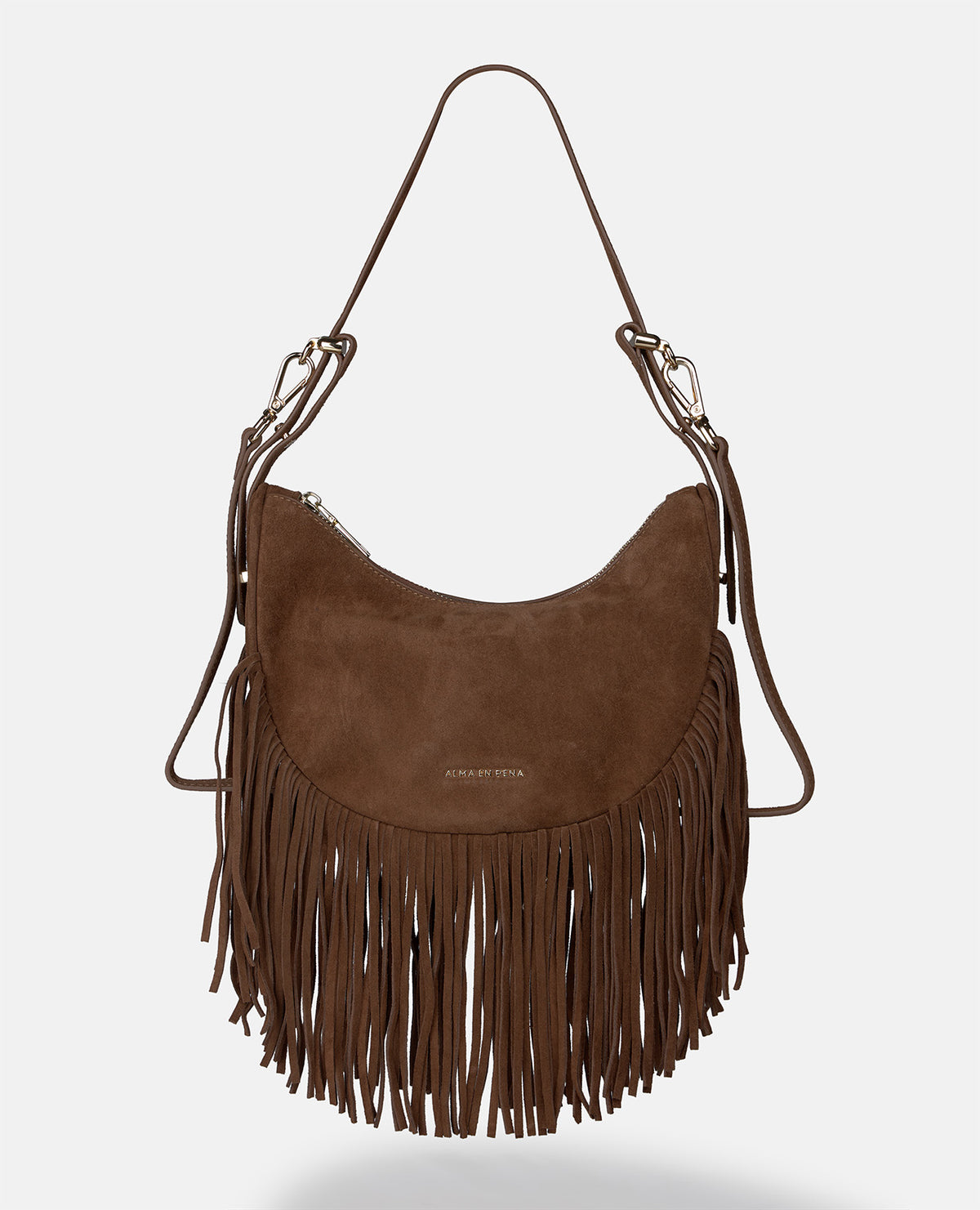 BOLSO MEDIA LUNA PIEL CON FLECOS