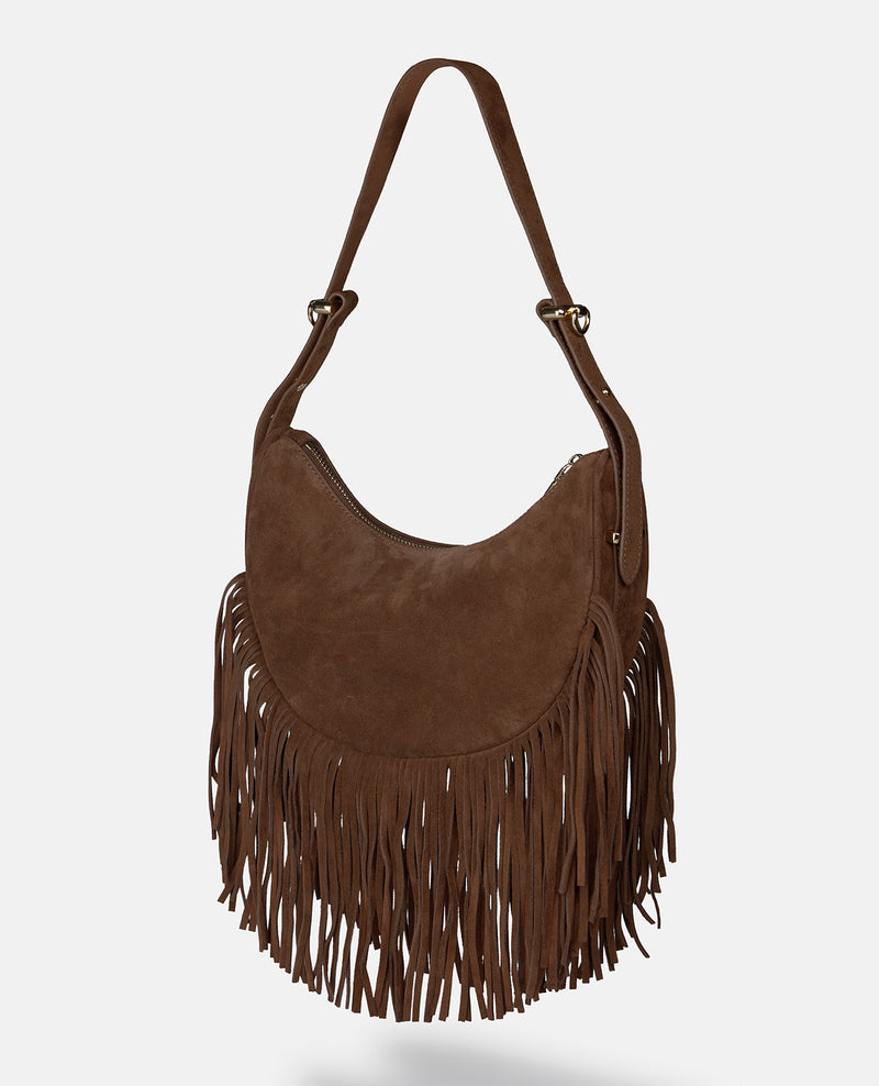 BOLSO MEDIA LUNA PIEL CON FLECOS