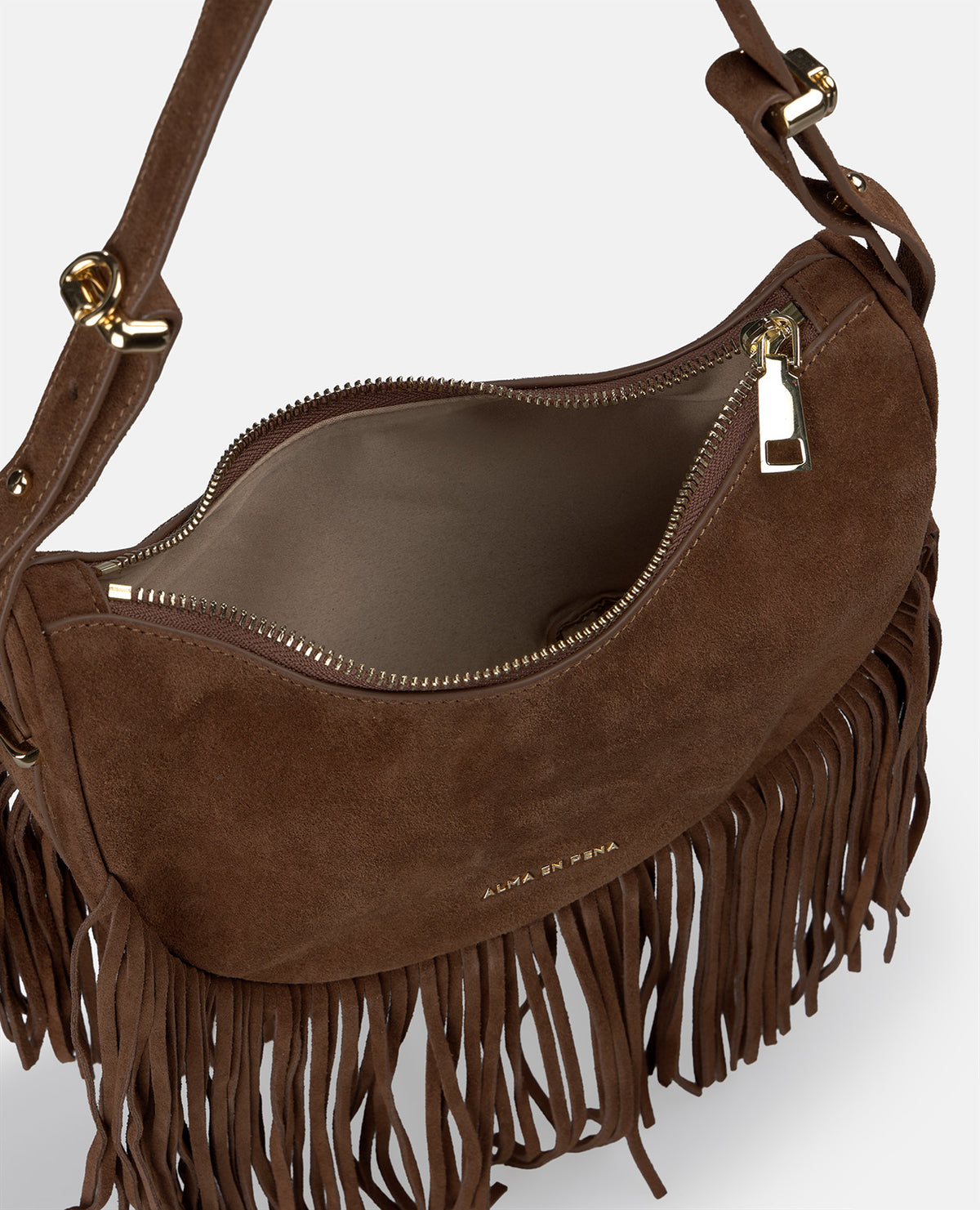 BOLSO MEDIA LUNA PIEL CON FLECOS