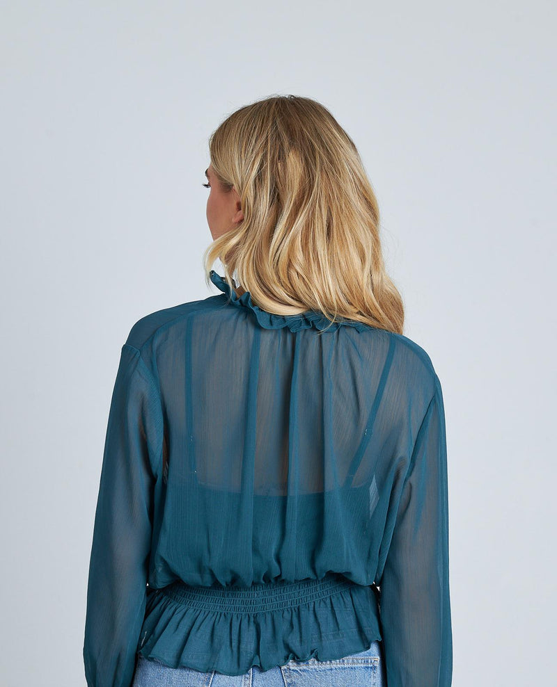 BLUSA SEMITRANSPARENTE VOLANTES