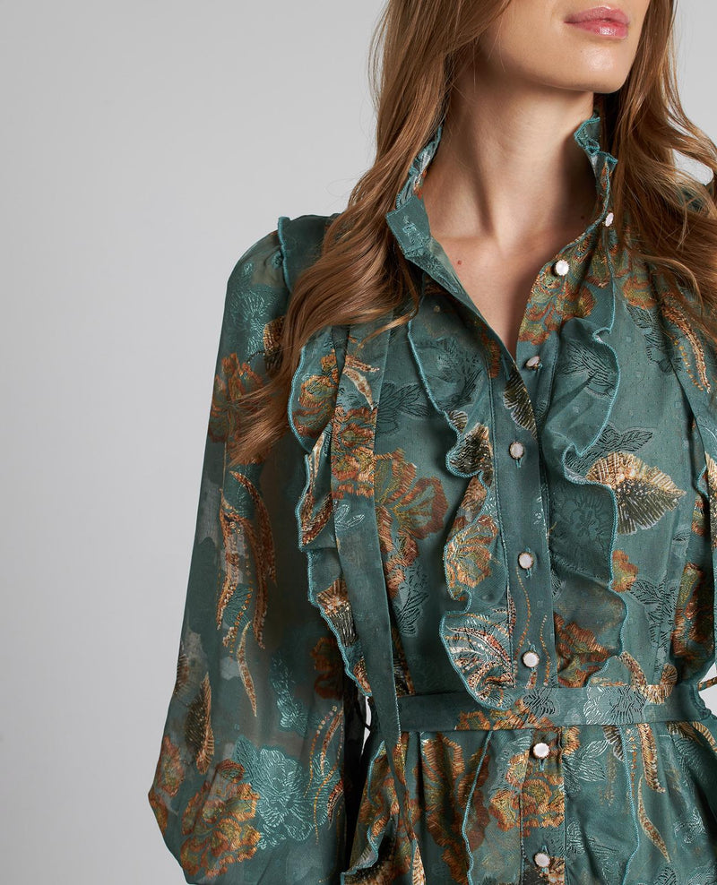 VESTIDO MIDI ESTAMPADO VOLANTES