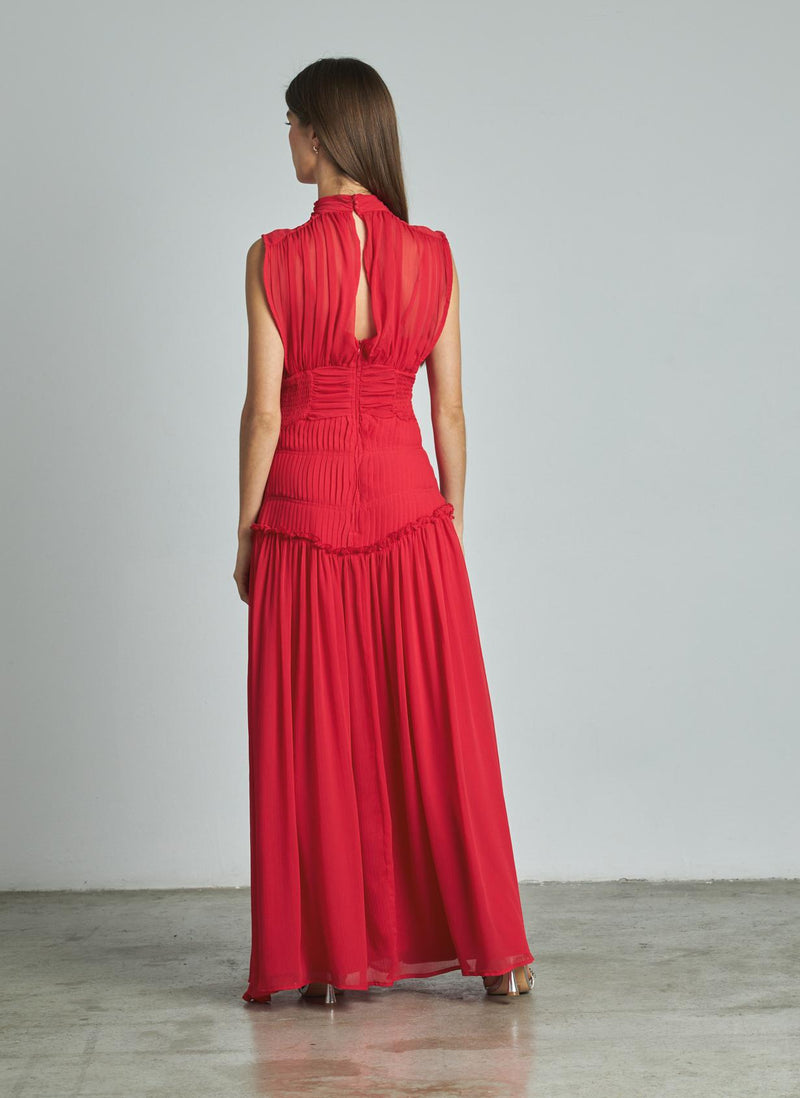 VESTIDO LARGO HALTER PLISADO