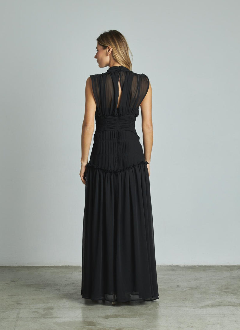 VESTIDO LARGO HALTER PLISADO