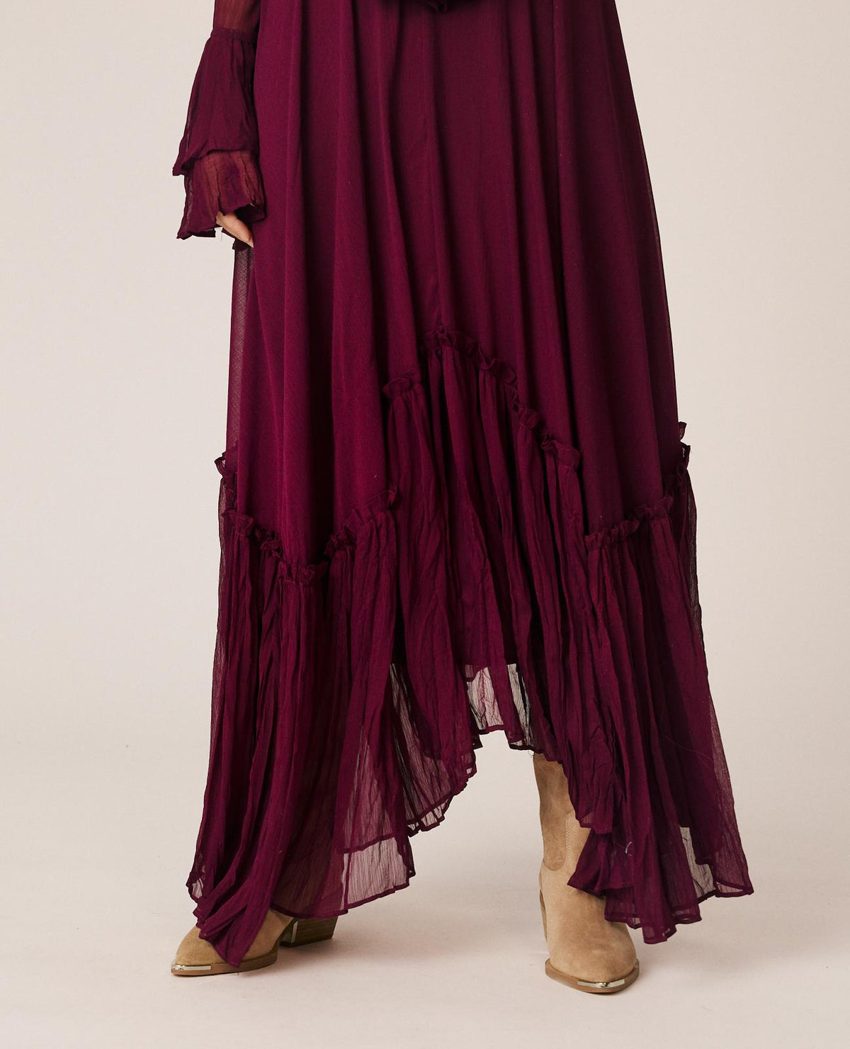 VESTIDO LARGO GASA CON VOLANTES