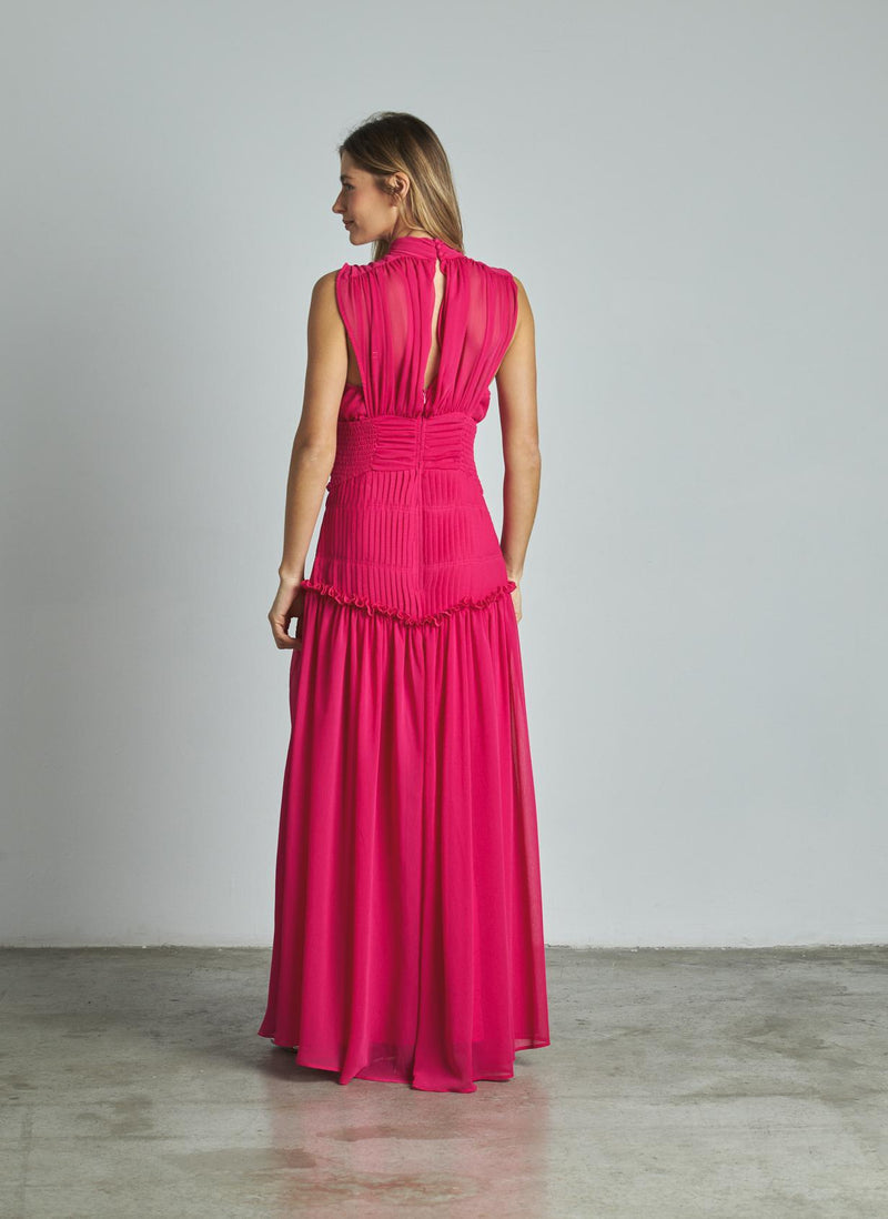 VESTIDO LARGO HALTER PLISADO