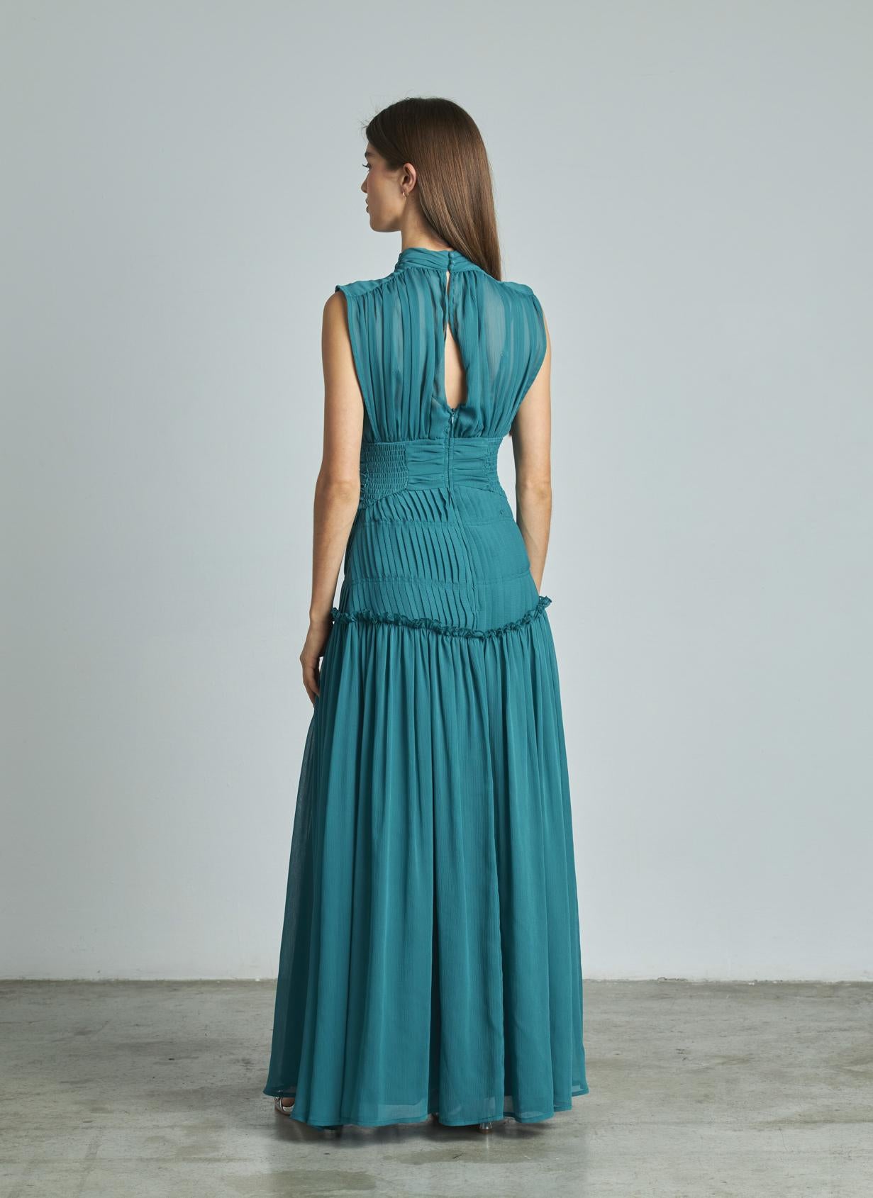 VESTIDO LARGO HALTER PLISADO