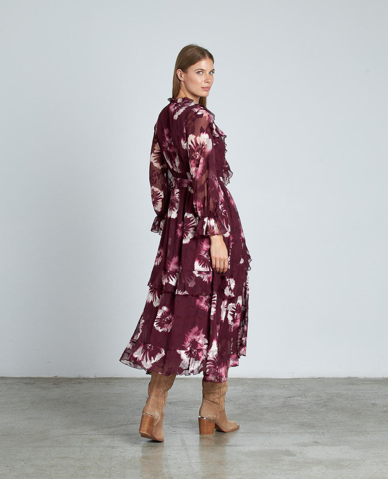 VESTIDO ESTAMPADO VOLANTES CINTURÓN