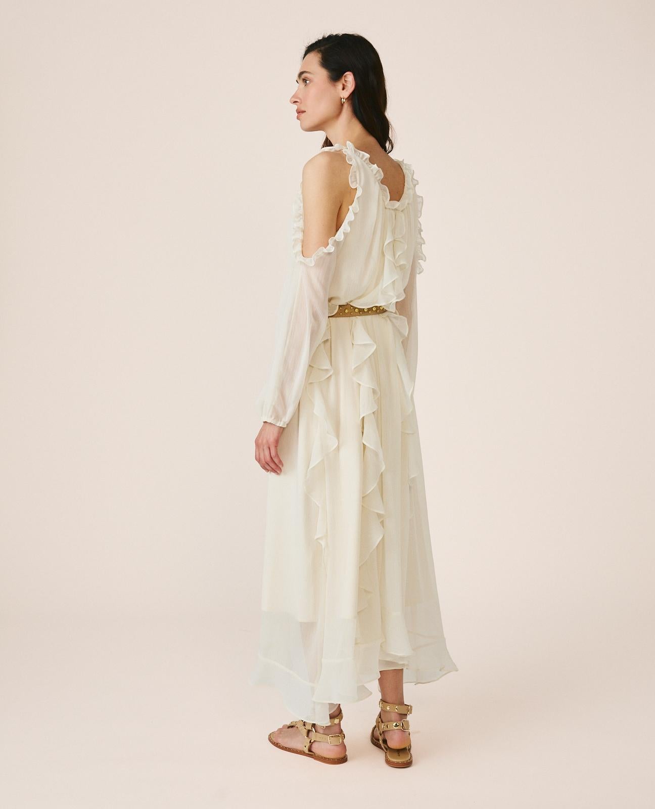 FLOWY MIDI DRESS WITH RUFFLES