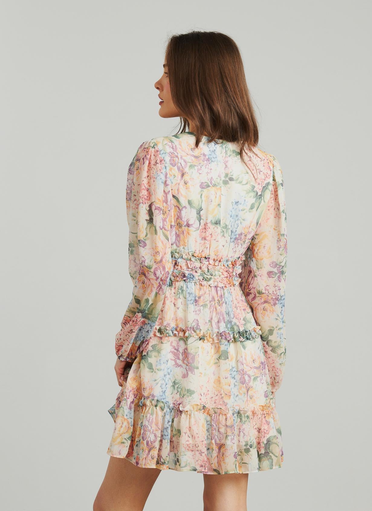 SHORT DRESS WITH RUFFLED PRINT