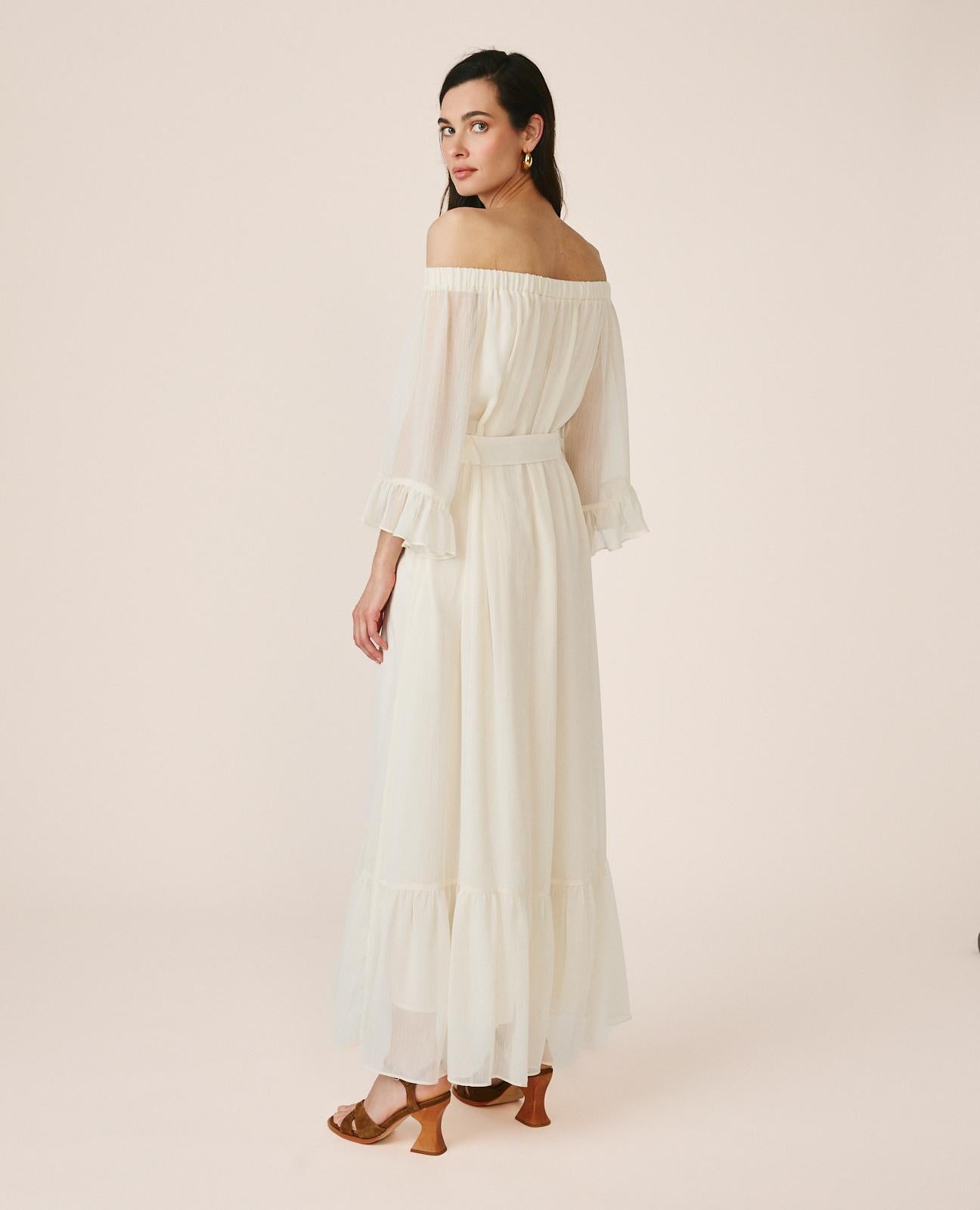 VESTIDO MÉDIO COM MANGAS FOLHADAS