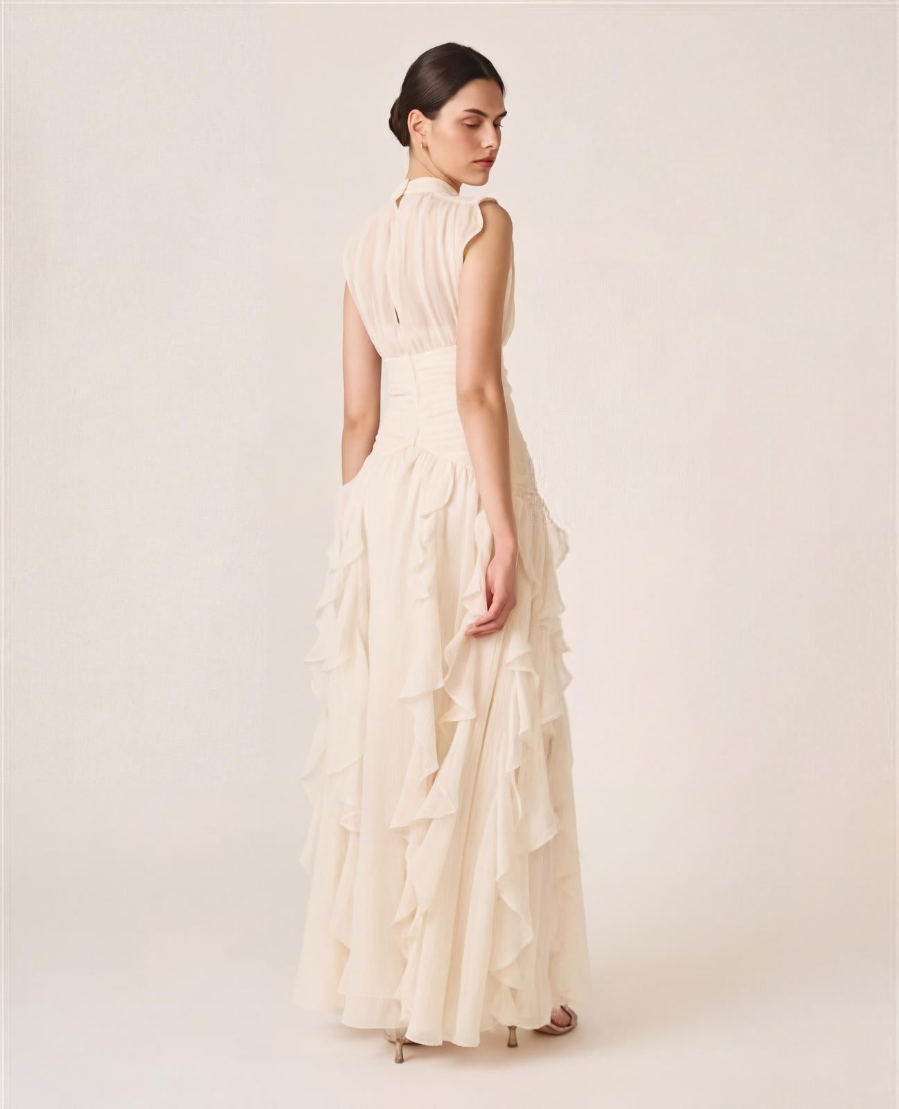 VESTIDO LONGO COM VOLANTES