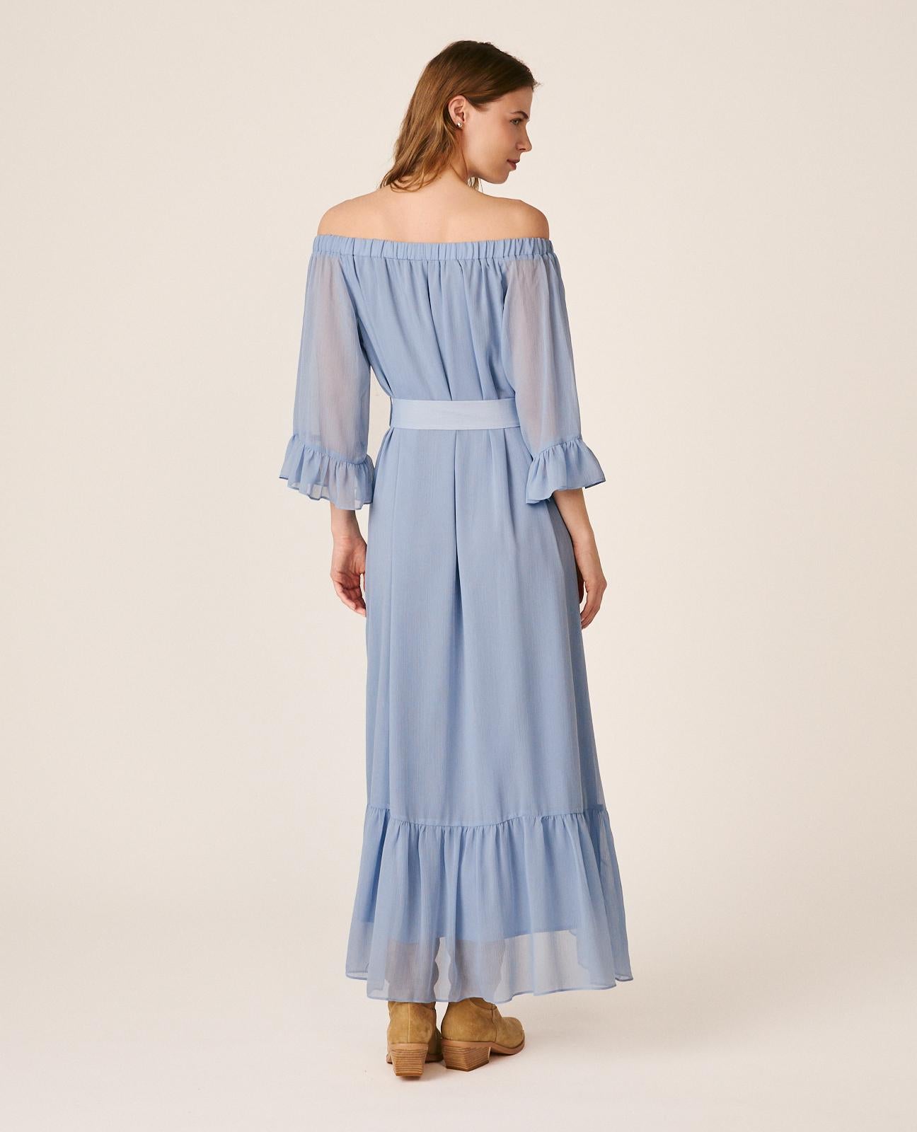 VESTIDO MÉDIO COM MANGAS FOLHADAS