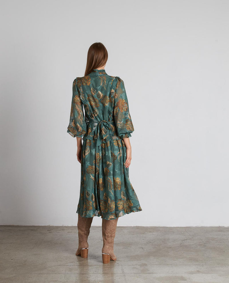 VESTIDO MIDI ESTAMPADO VOLANTES