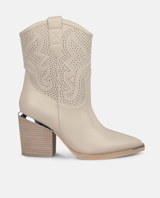 COWBOY ANKLE BOOT WITH EMBROIDERED DETAILS