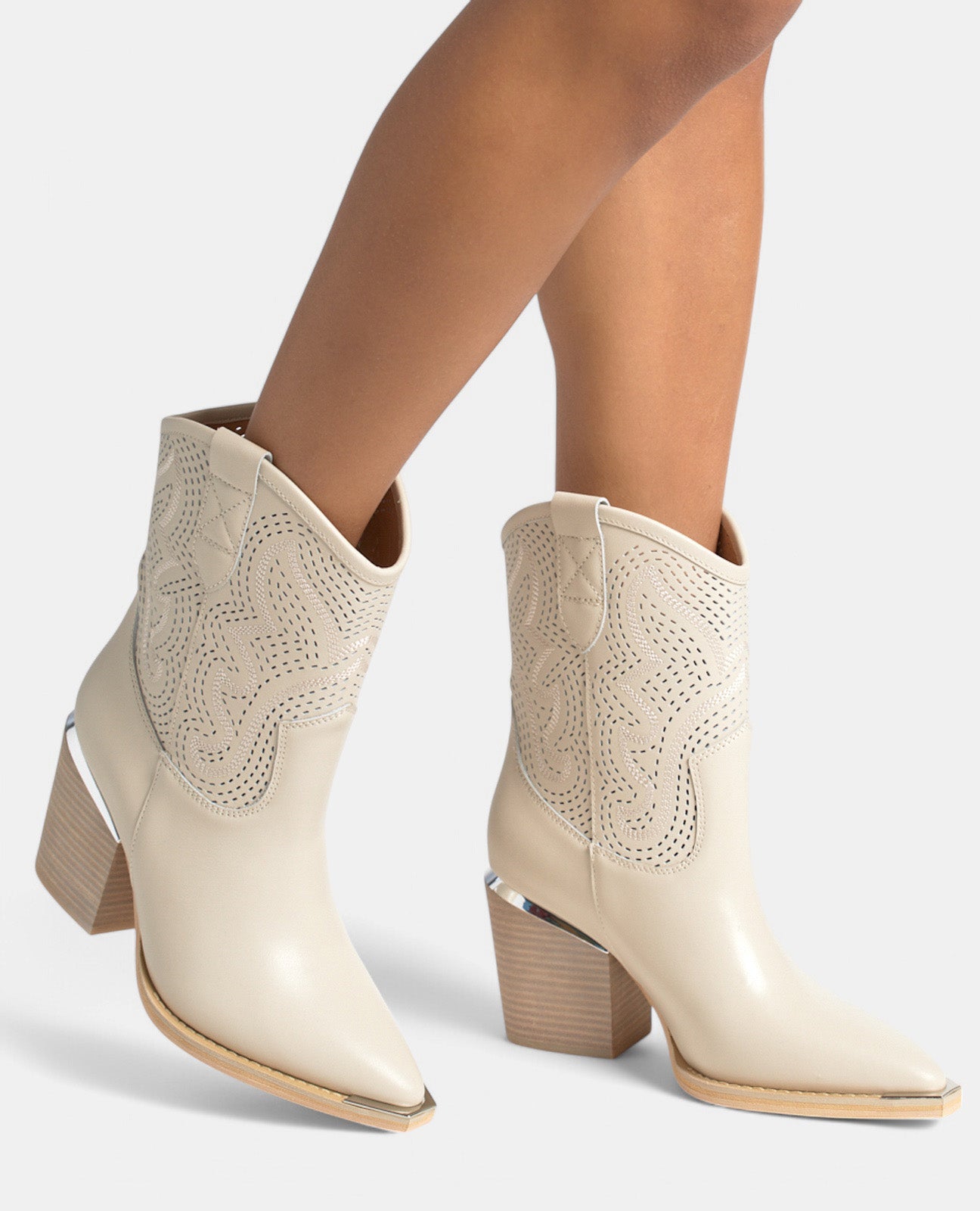 COWBOY ANKLE BOOT WITH EMBROIDERED DETAILS